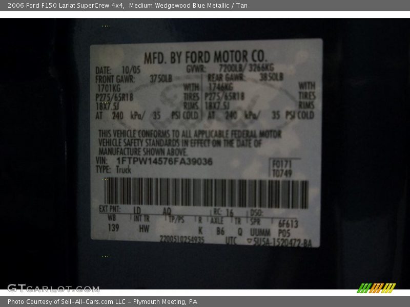 Medium Wedgewood Blue Metallic / Tan 2006 Ford F150 Lariat SuperCrew 4x4