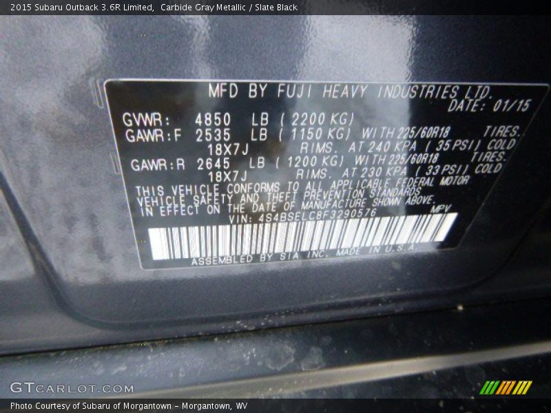 Carbide Gray Metallic / Slate Black 2015 Subaru Outback 3.6R Limited