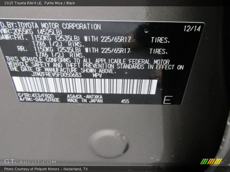 2015 RAV4 LE Pyrite Mica Color Code 4T3