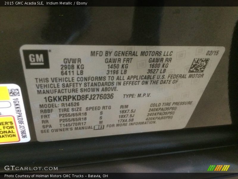 Iridium Metallic / Ebony 2015 GMC Acadia SLE