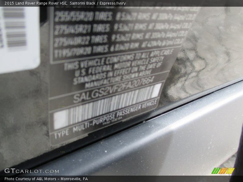 Santorini Black / Espresso/Ivory 2015 Land Rover Range Rover HSE