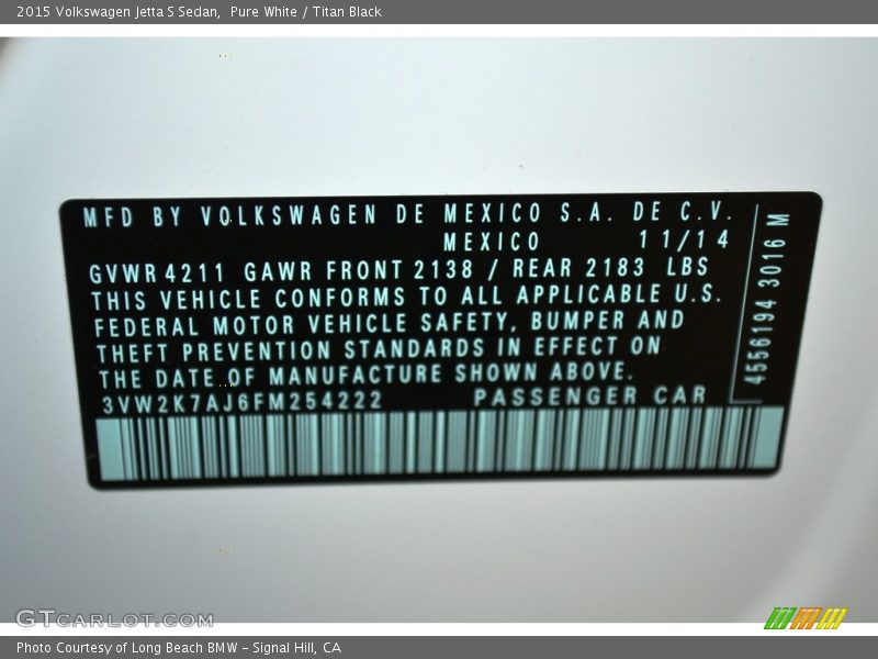 Pure White / Titan Black 2015 Volkswagen Jetta S Sedan