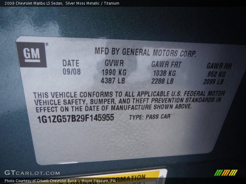 Silver Moss Metallic / Titanium 2009 Chevrolet Malibu LS Sedan