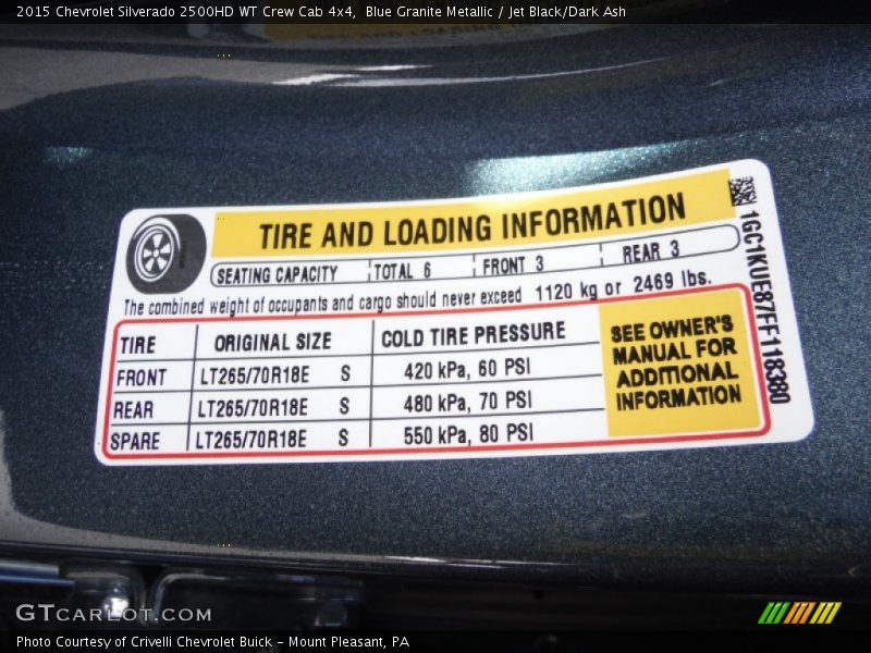 Info Tag of 2015 Silverado 2500HD WT Crew Cab 4x4