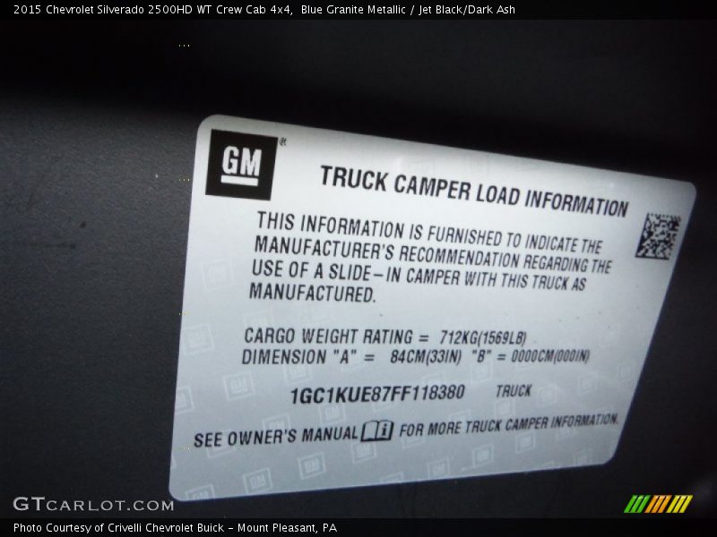 Info Tag of 2015 Silverado 2500HD WT Crew Cab 4x4