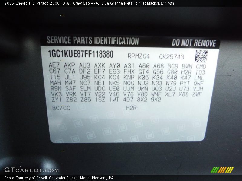 Blue Granite Metallic / Jet Black/Dark Ash 2015 Chevrolet Silverado 2500HD WT Crew Cab 4x4