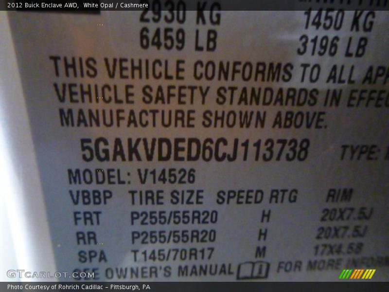 White Opal / Cashmere 2012 Buick Enclave AWD