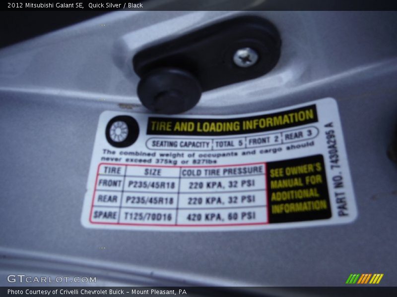 Quick Silver / Black 2012 Mitsubishi Galant SE