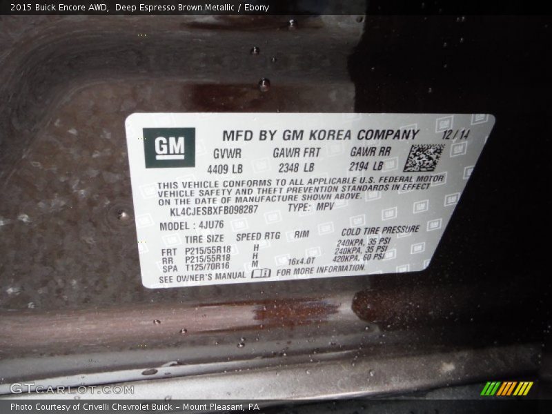 Deep Espresso Brown Metallic / Ebony 2015 Buick Encore AWD