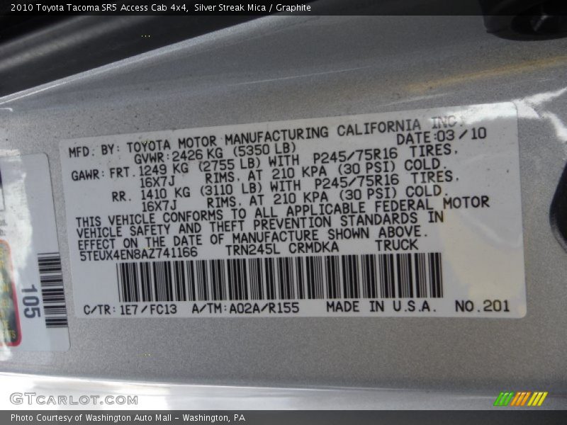 Silver Streak Mica / Graphite 2010 Toyota Tacoma SR5 Access Cab 4x4