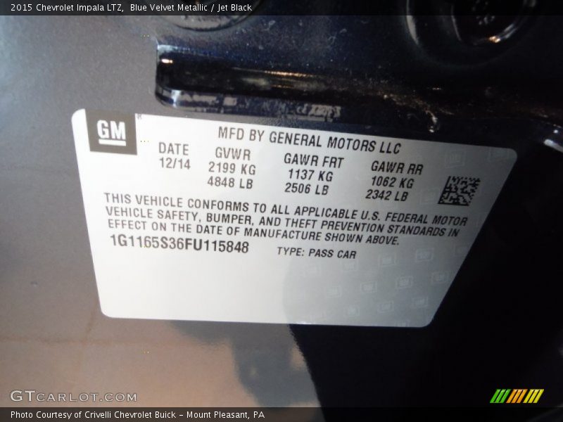 Blue Velvet Metallic / Jet Black 2015 Chevrolet Impala LTZ