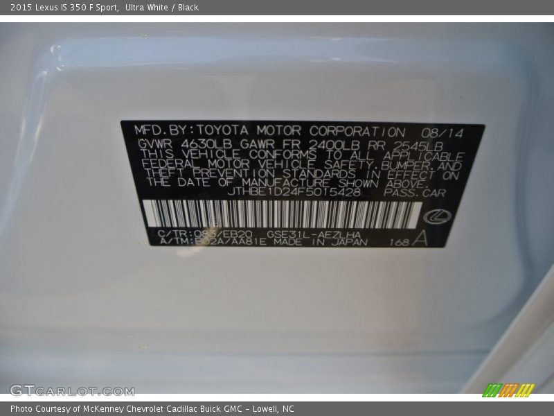 2015 IS 350 F Sport Ultra White Color Code 083