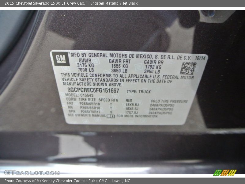 Tungsten Metallic / Jet Black 2015 Chevrolet Silverado 1500 LT Crew Cab