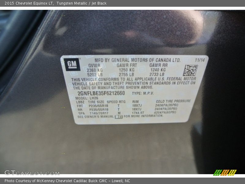 Tungsten Metallic / Jet Black 2015 Chevrolet Equinox LT