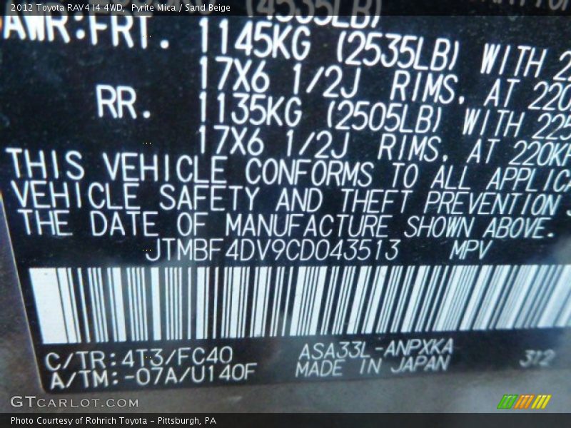 Pyrite Mica / Sand Beige 2012 Toyota RAV4 I4 4WD