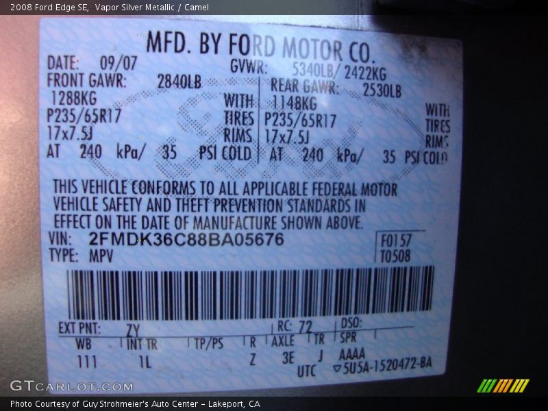 Vapor Silver Metallic / Camel 2008 Ford Edge SE