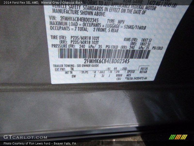 Mineral Gray / Charcoal Black 2014 Ford Flex SEL AWD
