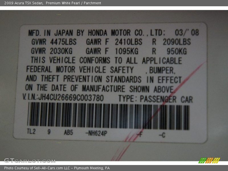 Premium White Pearl / Parchment 2009 Acura TSX Sedan