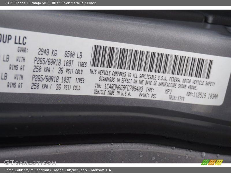 Billet Silver Metallic / Black 2015 Dodge Durango SXT