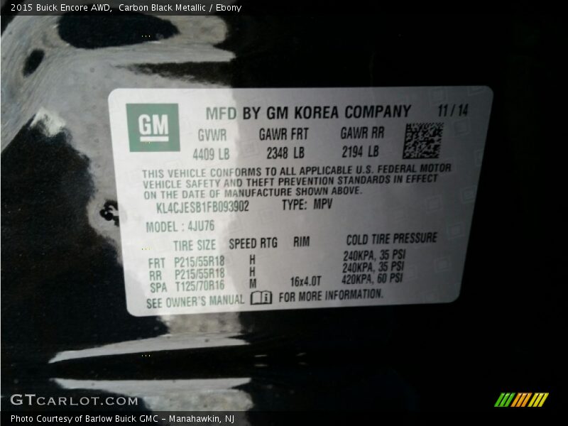 Carbon Black Metallic / Ebony 2015 Buick Encore AWD