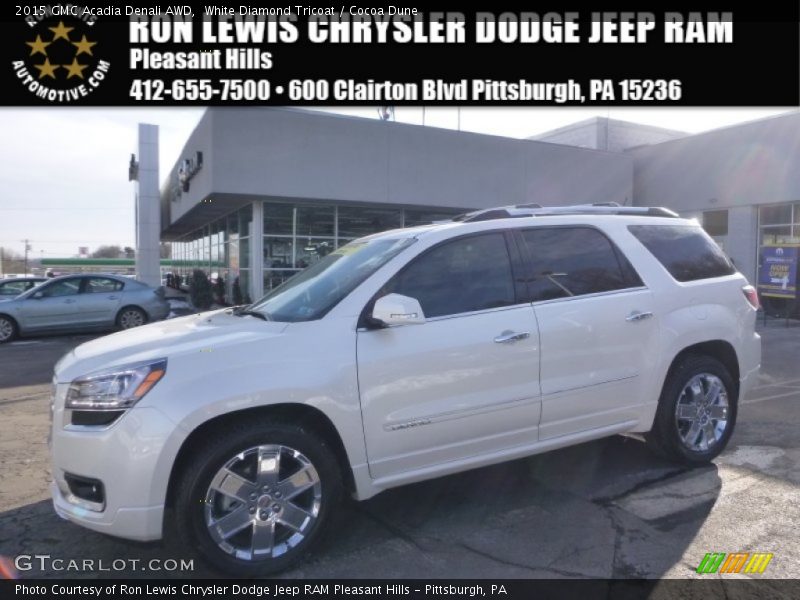 White Diamond Tricoat / Cocoa Dune 2015 GMC Acadia Denali AWD