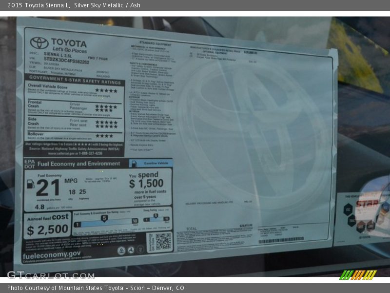 Silver Sky Metallic / Ash 2015 Toyota Sienna L