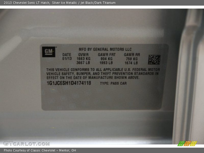 Silver Ice Metallic / Jet Black/Dark Titanium 2013 Chevrolet Sonic LT Hatch