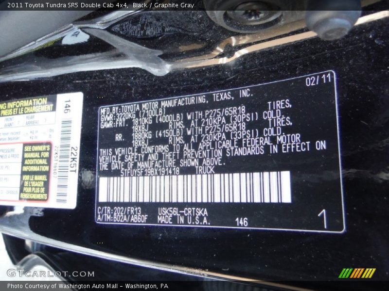 Black / Graphite Gray 2011 Toyota Tundra SR5 Double Cab 4x4