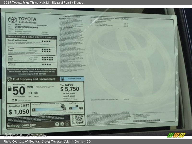 Blizzard Pearl / Bisque 2015 Toyota Prius Three Hybrid