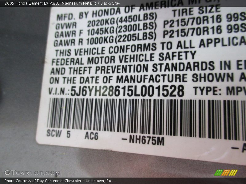 Magnesium Metallic / Black/Gray 2005 Honda Element EX AWD
