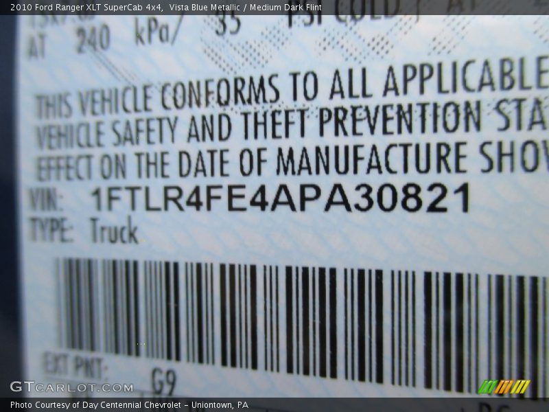 Vista Blue Metallic / Medium Dark Flint 2010 Ford Ranger XLT SuperCab 4x4