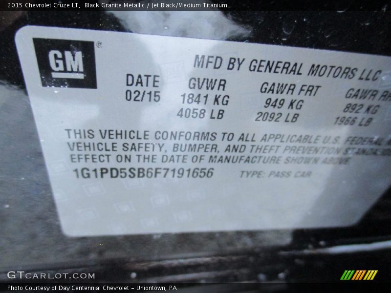 Black Granite Metallic / Jet Black/Medium Titanium 2015 Chevrolet Cruze LT