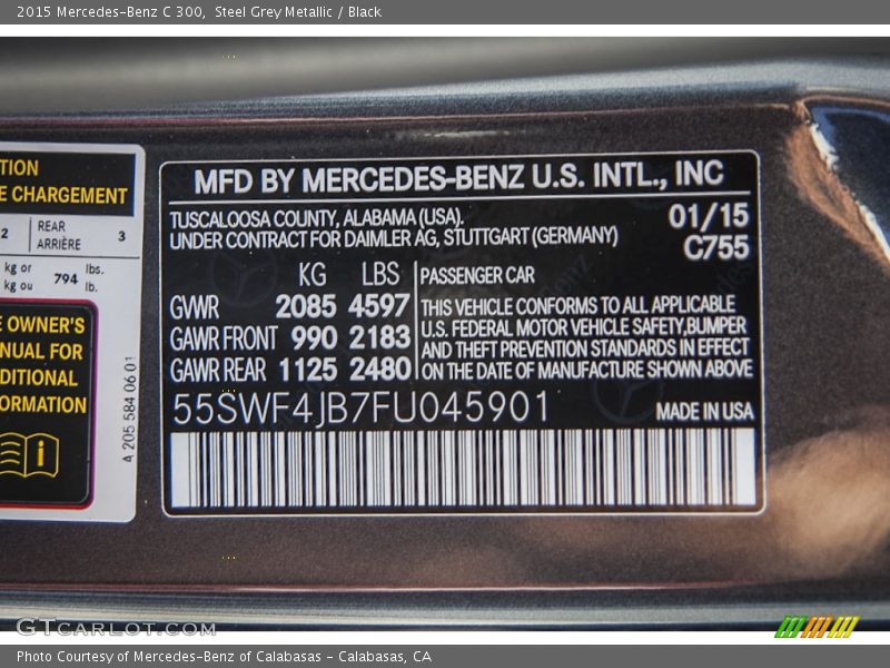Steel Grey Metallic / Black 2015 Mercedes-Benz C 300