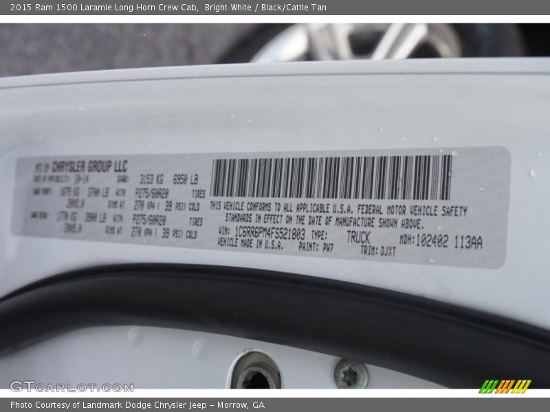 Bright White / Black/Cattle Tan 2015 Ram 1500 Laramie Long Horn Crew Cab