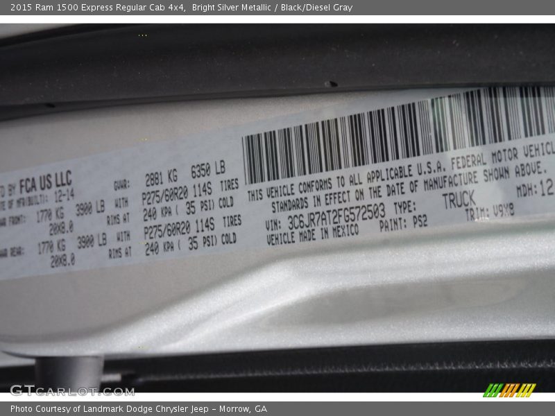 Bright Silver Metallic / Black/Diesel Gray 2015 Ram 1500 Express Regular Cab 4x4