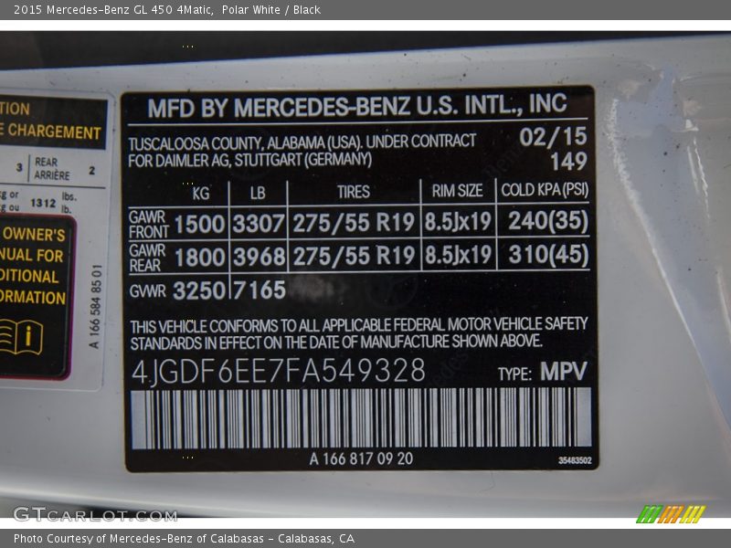Polar White / Black 2015 Mercedes-Benz GL 450 4Matic
