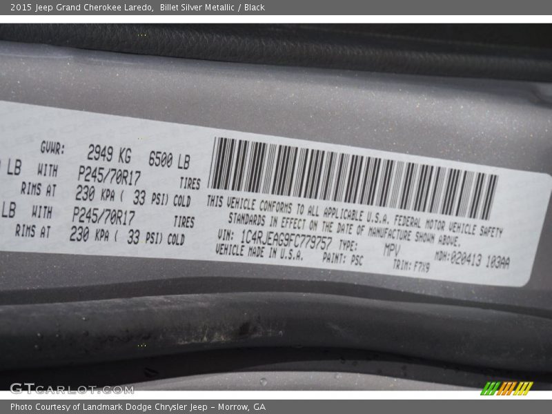 Billet Silver Metallic / Black 2015 Jeep Grand Cherokee Laredo