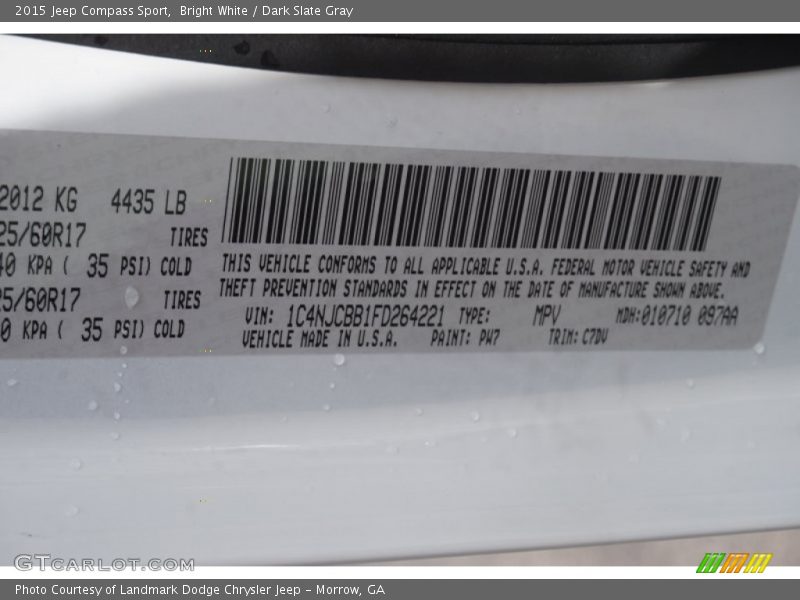 Bright White / Dark Slate Gray 2015 Jeep Compass Sport