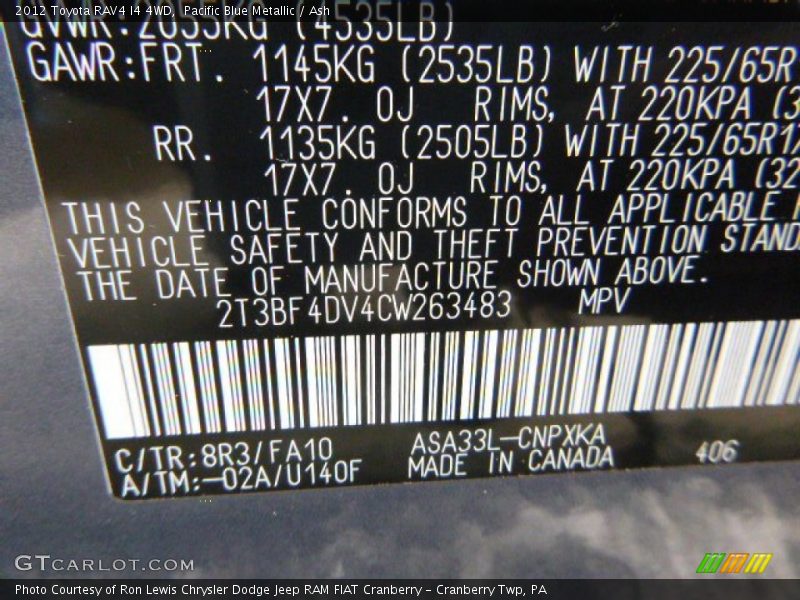 Pacific Blue Metallic / Ash 2012 Toyota RAV4 I4 4WD