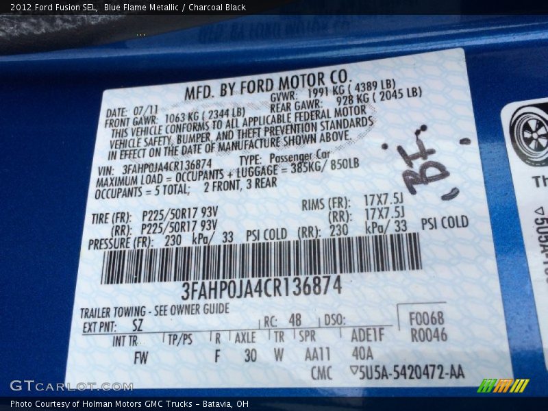 Blue Flame Metallic / Charcoal Black 2012 Ford Fusion SEL