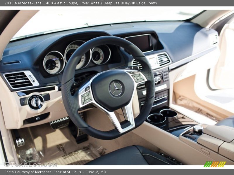 Polar White / Deep Sea Blue/Silk Beige Brown 2015 Mercedes-Benz E 400 4Matic Coupe