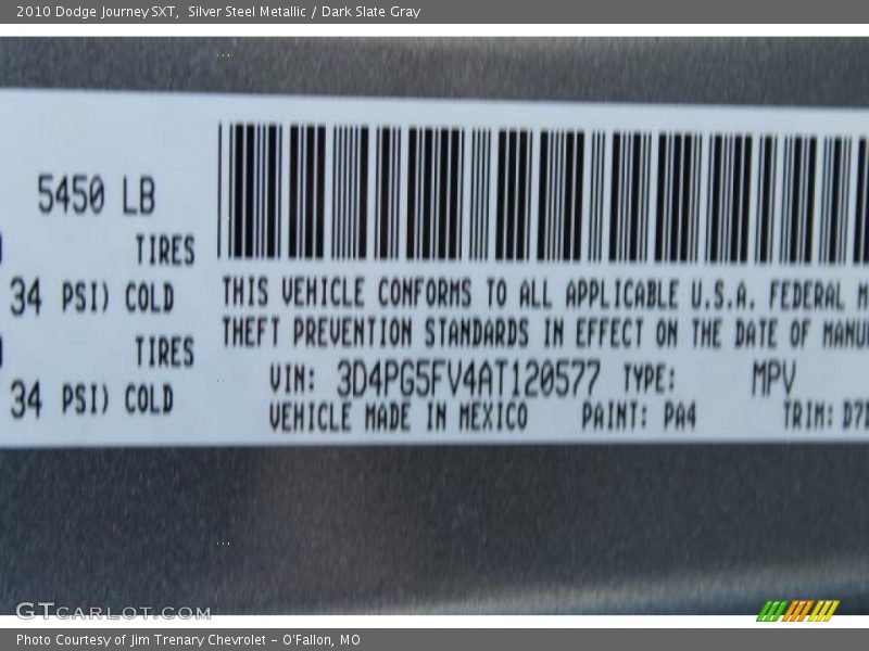 Silver Steel Metallic / Dark Slate Gray 2010 Dodge Journey SXT