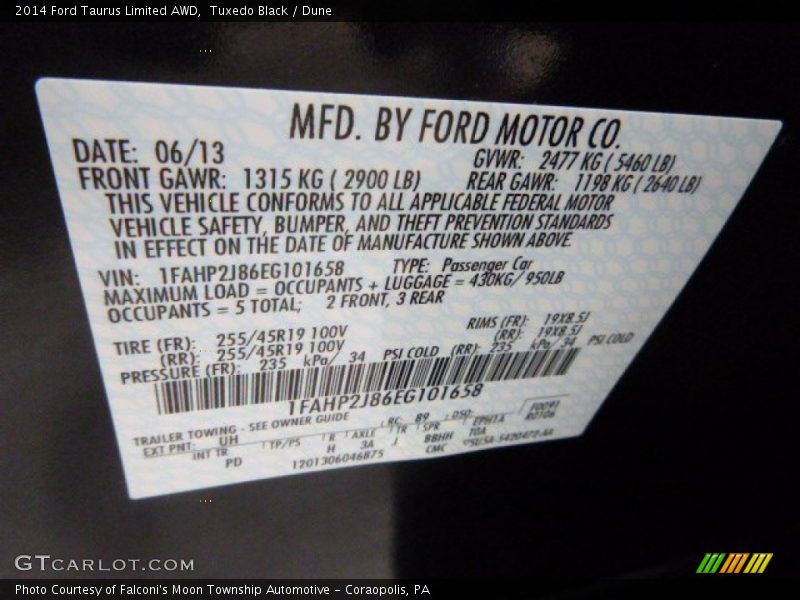 Tuxedo Black / Dune 2014 Ford Taurus Limited AWD