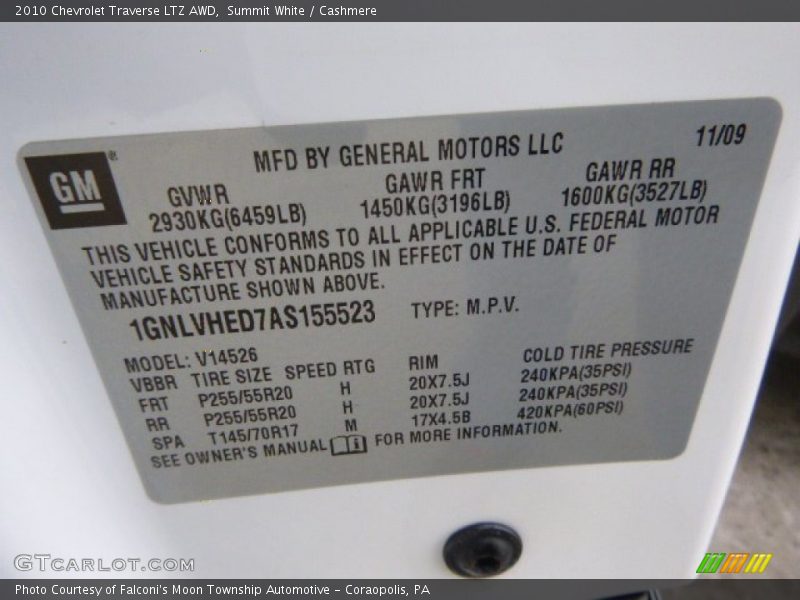 Summit White / Cashmere 2010 Chevrolet Traverse LTZ AWD