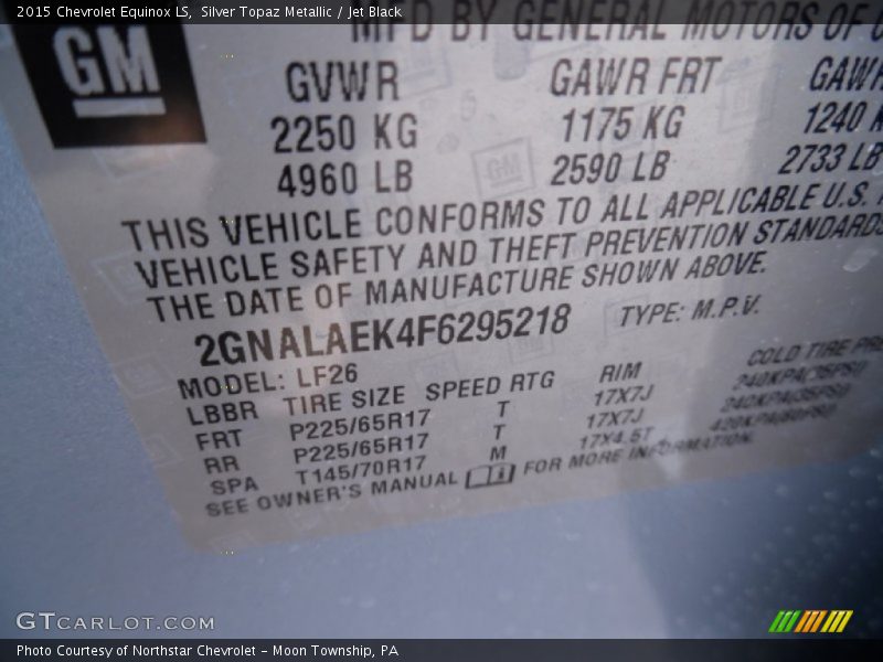 Silver Topaz Metallic / Jet Black 2015 Chevrolet Equinox LS