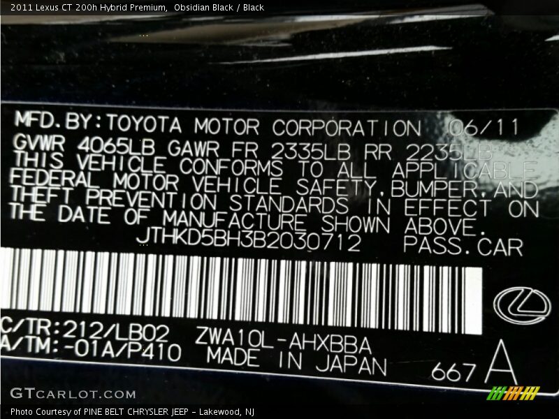 Obsidian Black / Black 2011 Lexus CT 200h Hybrid Premium