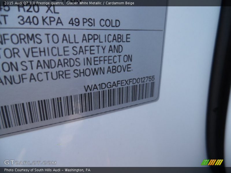 Glacier White Metallic / Cardamom Beige 2015 Audi Q7 3.0 Prestige quattro