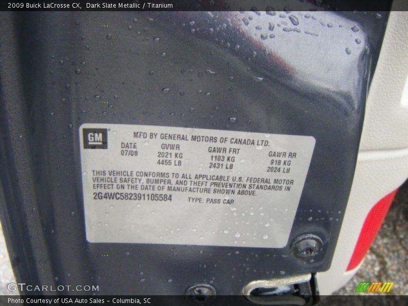 Dark Slate Metallic / Titanium 2009 Buick LaCrosse CX
