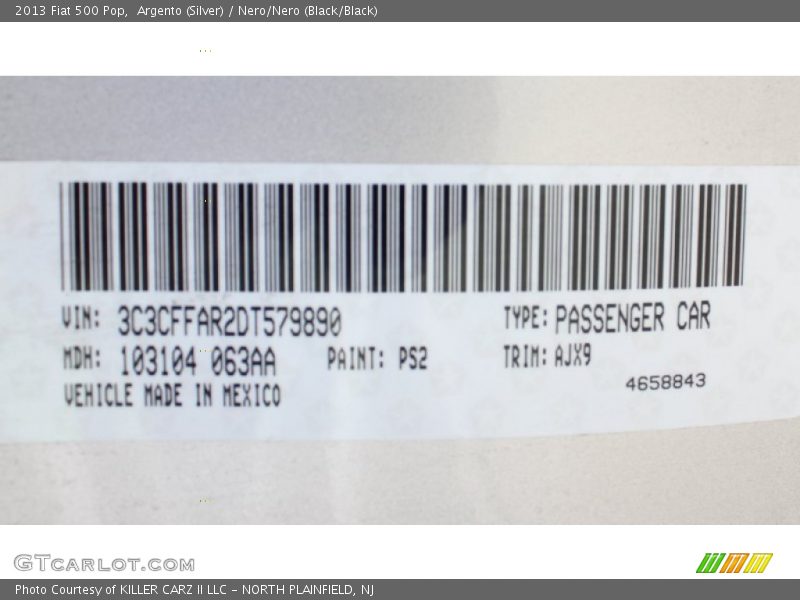 Argento (Silver) / Nero/Nero (Black/Black) 2013 Fiat 500 Pop