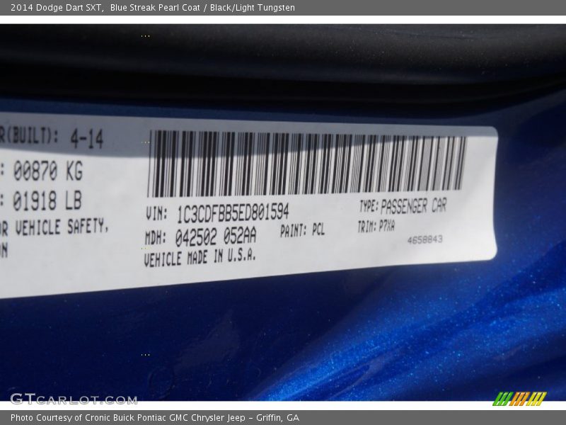 Blue Streak Pearl Coat / Black/Light Tungsten 2014 Dodge Dart SXT